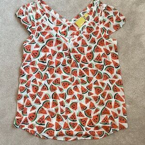 Maeve Watermelon Print Blouse - Red and Green